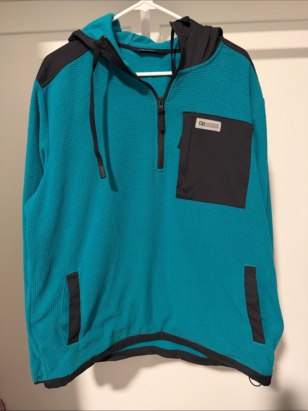 Outdoor Research Teal Half-Zip Hooded Waffle Pullover with Black Trim